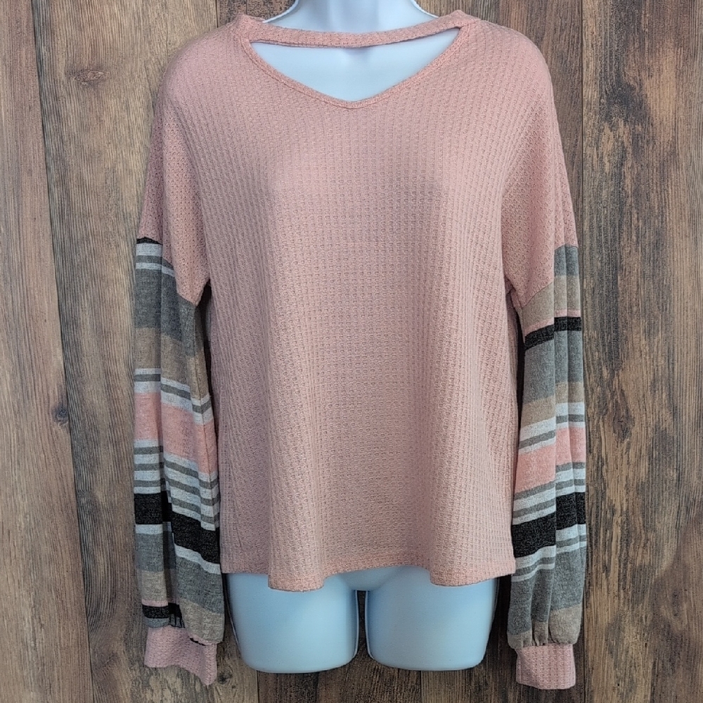 Lovely Melody Soft Waffle Knit V Cut Relaxed Fit Blouse Top M